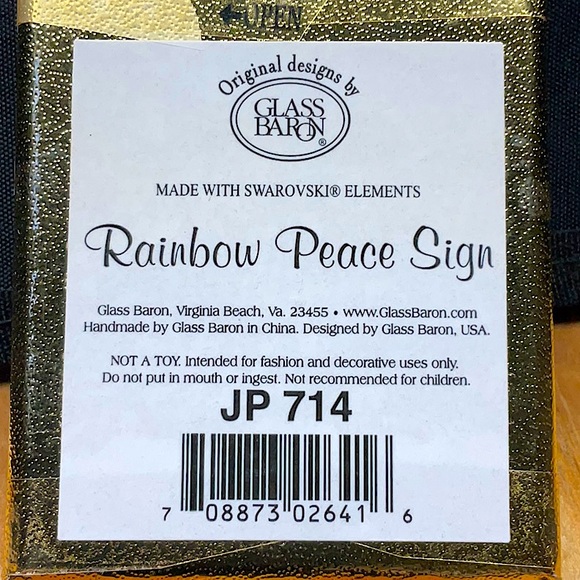 Glass Baron Glass Art Rainbow Heart Shaped Peace Sign 16” Necklace - Picture 10 of 10